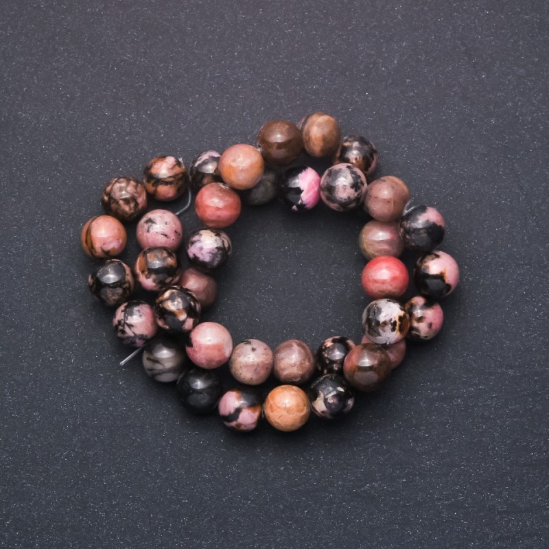 Natural Stone Rhodonite Beads Smooth Round, diameter 10mm strand, length +/-38cm