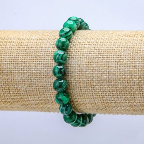 Bracelet made of natural Malachite stone (pressed), 8mm beads, 18cm length on elastic