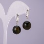 Hawk's Eye Natural Stone Earrings, 14mm Diameter, 18mm Length