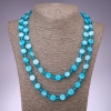 Long Blue Mother-of-Pearl Coin Necklace, 120cm