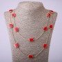 Necklace on Long Chains Red Square, length 66-70cm