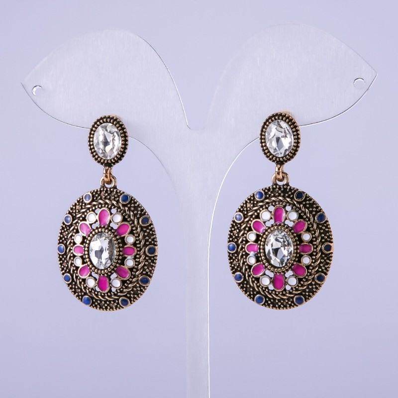 Earrings "Myroslava" Pink Enamel, 42x24mm
