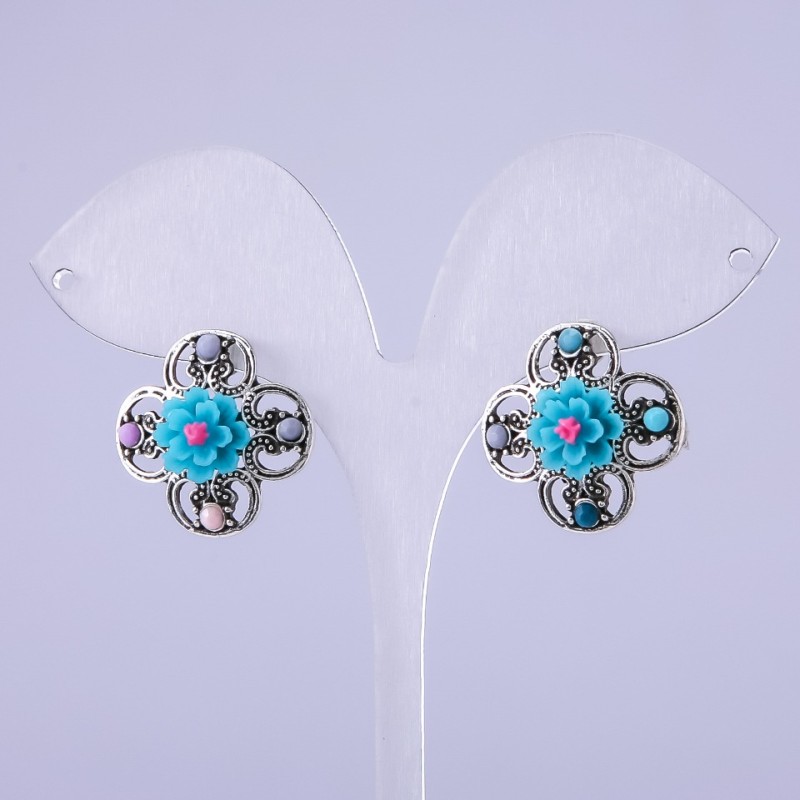 Earrings "Asters" Light Blue, 22mm diameter