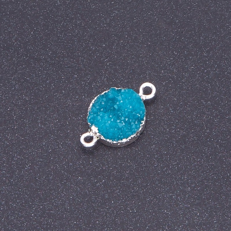 Dark Turquoise “Druze” Connector, Acrylic “Silver”, Diameter 14mm L3mm