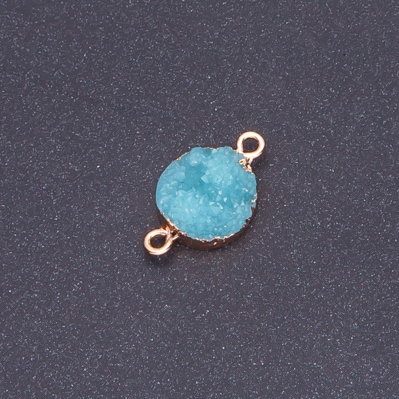 Light Turquoise "Druzy" Connector, Acrylic "Gold", 14mm Diameter, L3mm