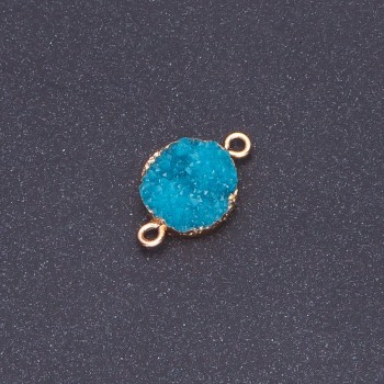 Dark Turquoise "Druzy" Connector, Acrylic "Gold", 14mm Diameter, L3mm