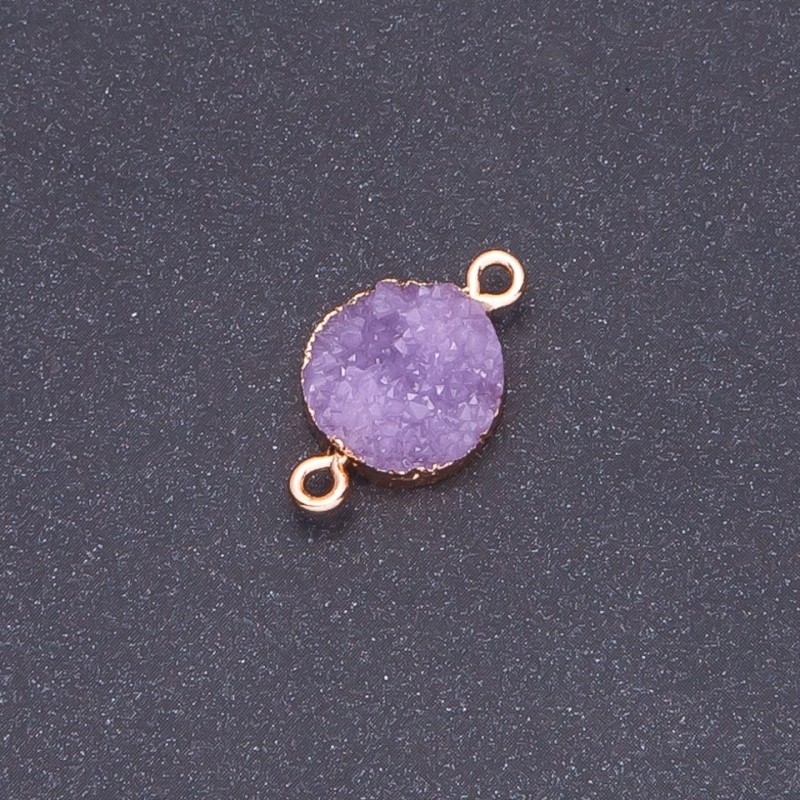 Lilac "Druzy" Connector, Acrylic "Gold", 14mm Diameter, L3mm