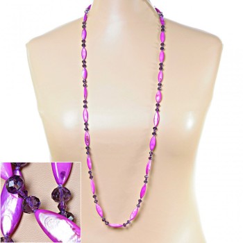 Long Lilac Mother-of-Pearl Necklace, Elongated Oval, 110cm