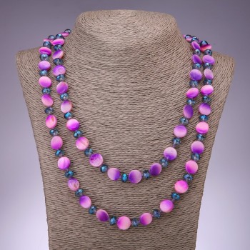 Long Purple and Pink Mother-of-Pearl Coin Necklace, 12mm Diameter, 120cm
