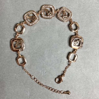 Gold-Tone Metal Bracelet with White Rhinestones, 12mm Diameter, 16mm + 3cm Extension Chain