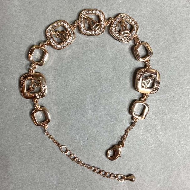 Gold-Tone Metal Bracelet with White Rhinestones, 12mm Diameter, 16mm + 3cm Extension Chain