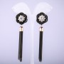 Earrings 'Tassels Black Flower' made of chains, length 90 mm