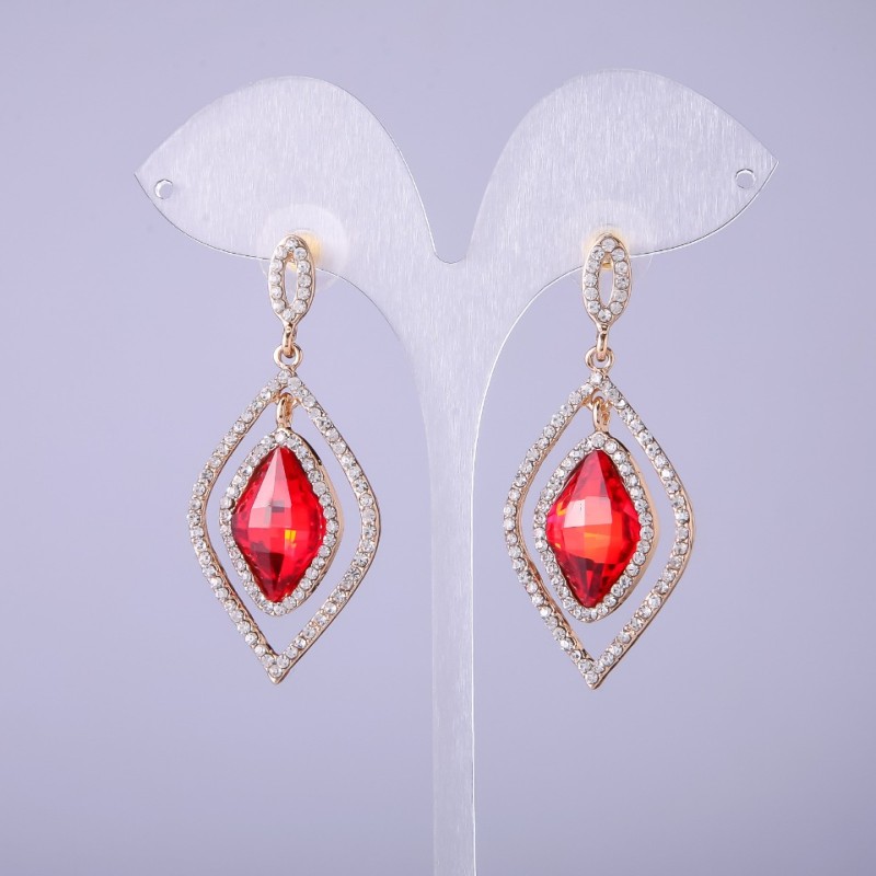 Earrings with Red Crystals, 54mm Length