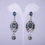Oriental-Style Earrings with Blue Crystals, 65mm Length