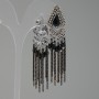 Oriental-Style Earrings with Black Crystals, 70mm Length