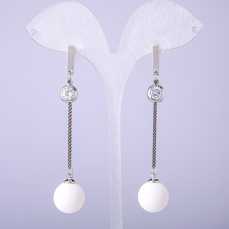 Long Earrings "Powder" White, 14mm Diameter, 70mm Length