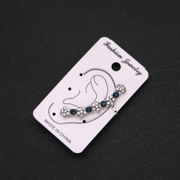 Silver Ear Cuff with Blue Rhinestones and White Flowers