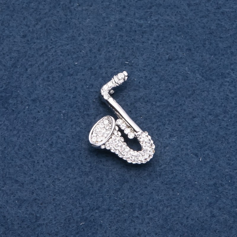 Musical Brooch "Saxophone" 28x25mm, metal color "silver"