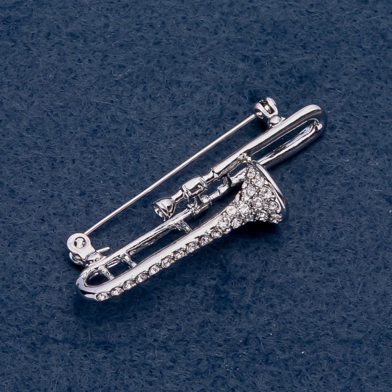 Musical Brooch "Trumpet" 47x14mm, metal color "silver"