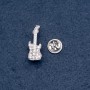 Musical Brooch "Mini Guitar" Pin Back, 10x28mm, Silver Metal
