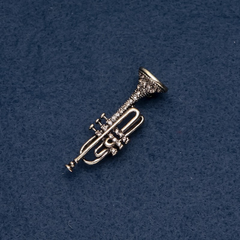 Musical Brooch "Trumpet", 48x16mm, Bronze Metal