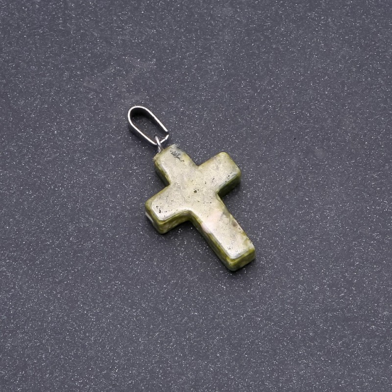 Cross Pendant, Heliotrope Stone, 25x18mm