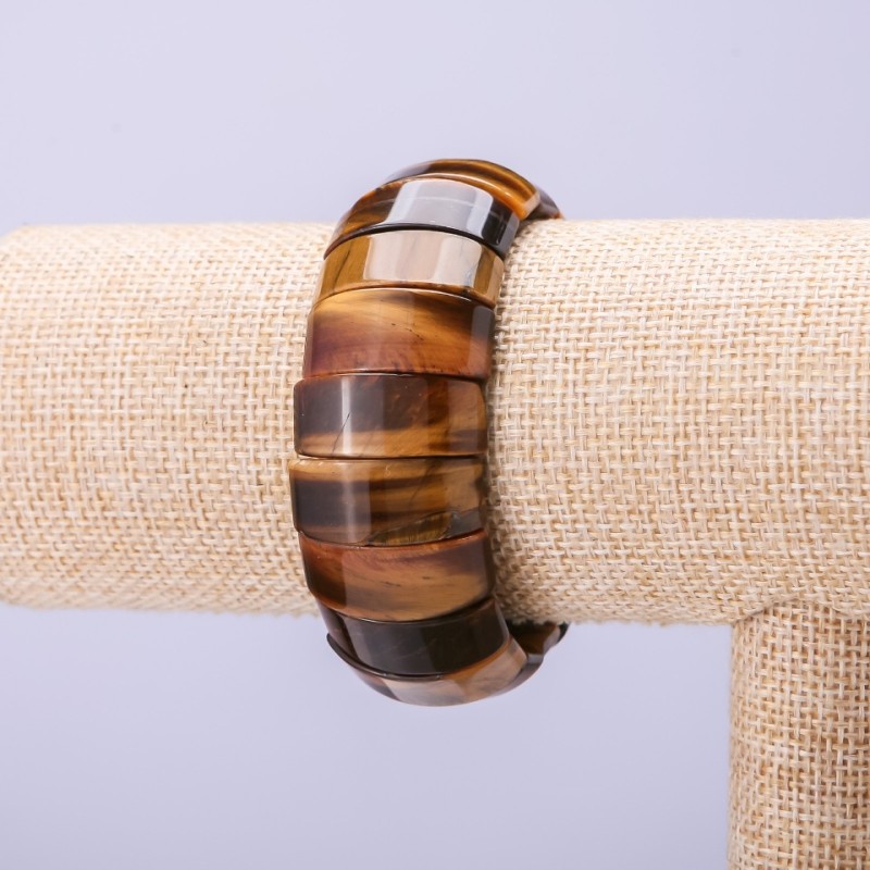 Tiger Eye Natural Stone Bracelet, 25x11mm Link, Elastic