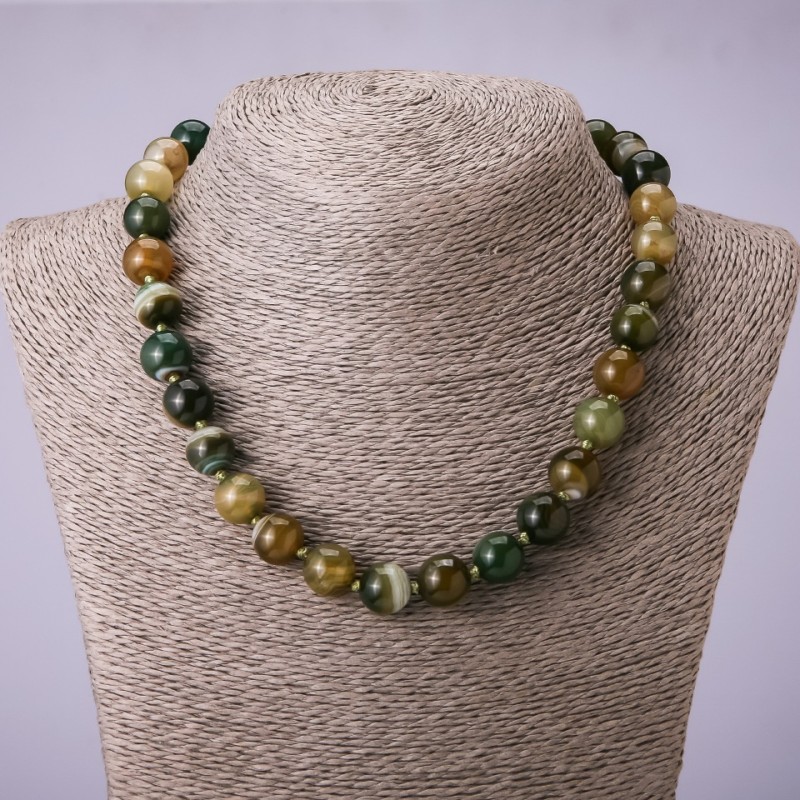 Agate Necklace, smooth round beads, diameter 12mm, length 45cm