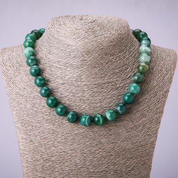 Eye Agate Necklace, green smooth round beads, diameter 12mm+/-, length 45cm+
