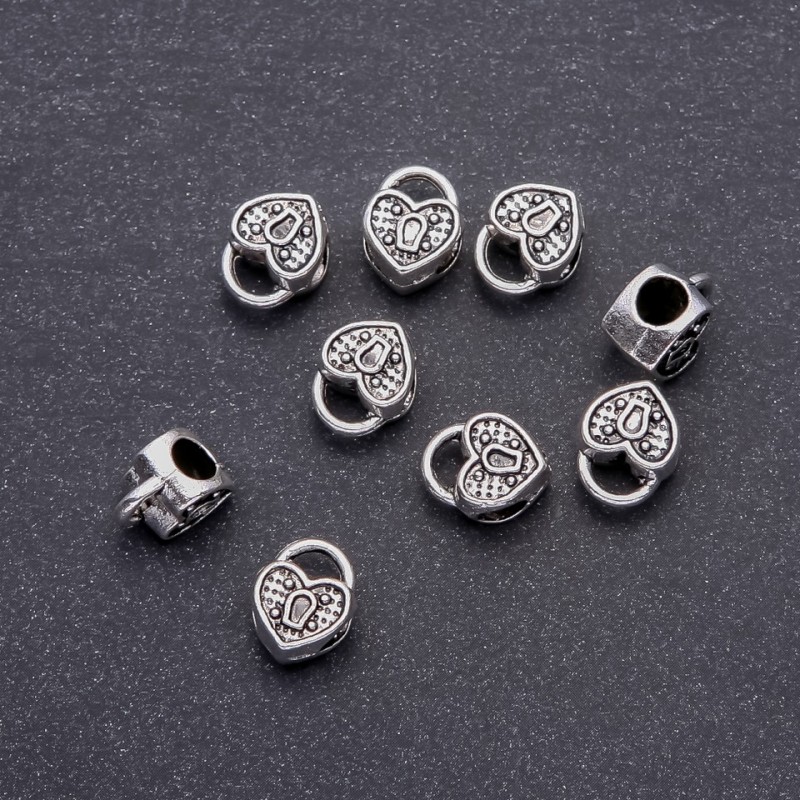 Pandora-Style Heart Bead Charm, diameter 10x12mm, hole diameter 4.8mm, pack 20g +/- 9 pcs