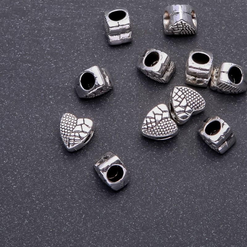 Pandora-Style Heart Bead Charm, diameter 10x9mm, hole diameter 4.5mm, pack 20g +/- 11 pcs