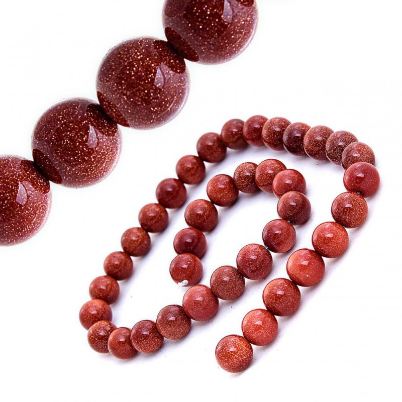 Natural Stone Beads on Thread, Golden Sand Aventurine 10mm, Length 36cm