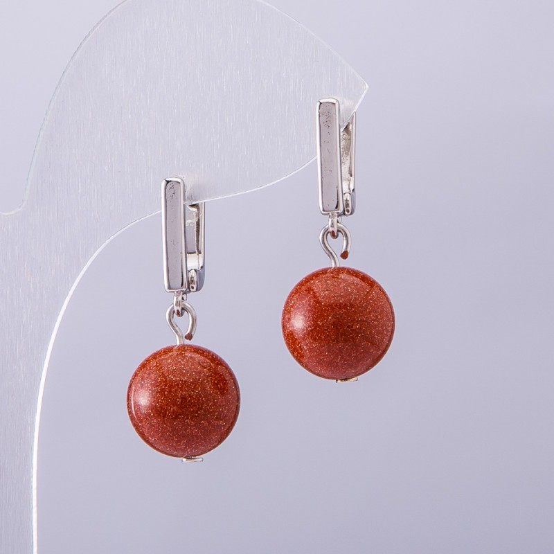 Elegant Aventurine "Golden Sand" Earrings, 14mm Diameter