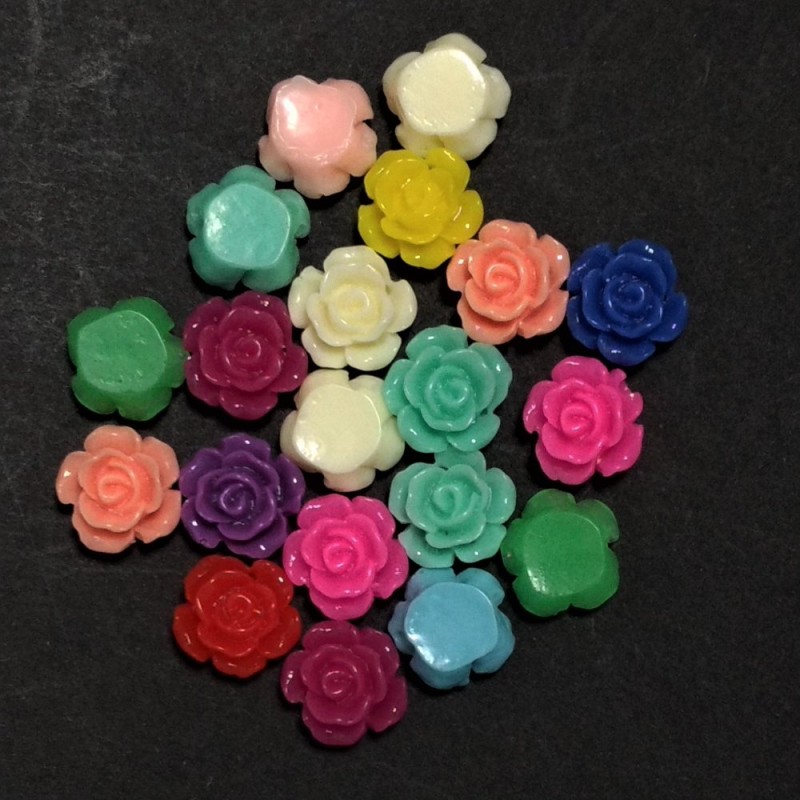 Cabochon Rose Acrylic Multicolor, 12mm diameter, with hole