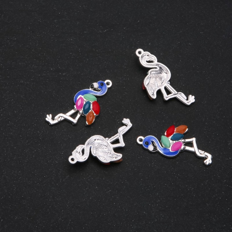 Findings Pendant Flamingo Enamel Blue Neck 30x14mm, Pack of 4