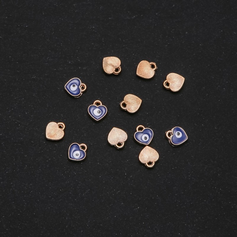 Findings Pendant Heart "Evil Eye" Enamel 7x8mm, Pack of 12