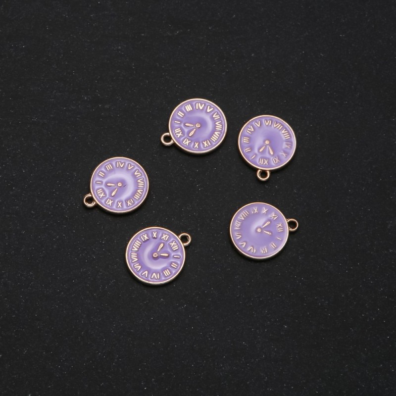 Findings Pendant Clock Lilac Enamel 14x17mm, Pack of 5
