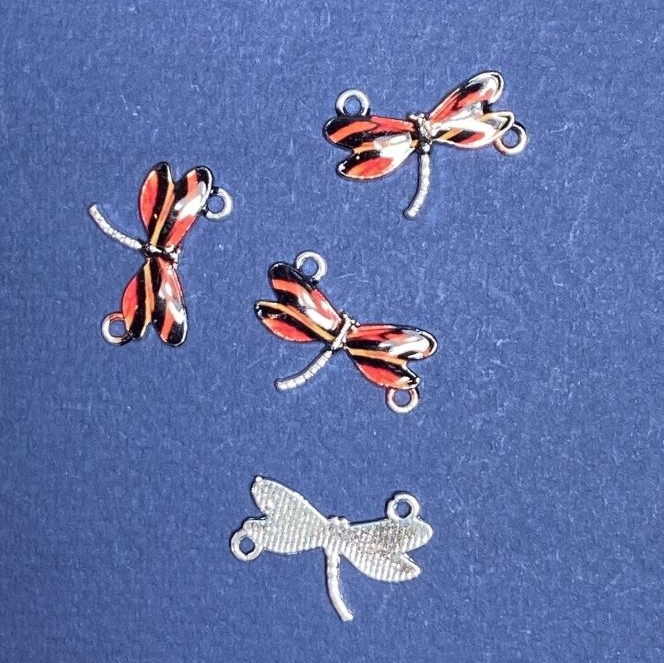 Findings Dragonfly Connector Black-Red Enamel 22x16mm, Pack of 4