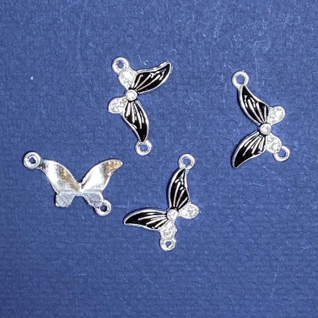 Butterfly Connector Finding, Black Enamel, 24x12mm, Pack of 4