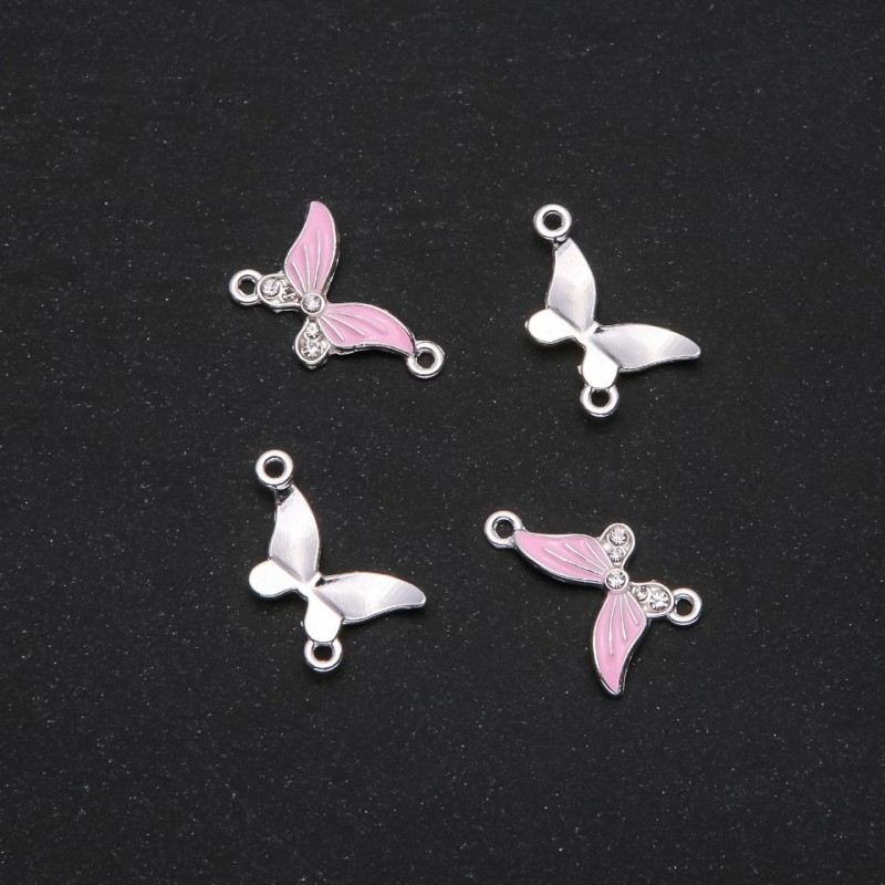 Butterfly Connector Finding, Pink Enamel, 24x12mm, Pack of 4