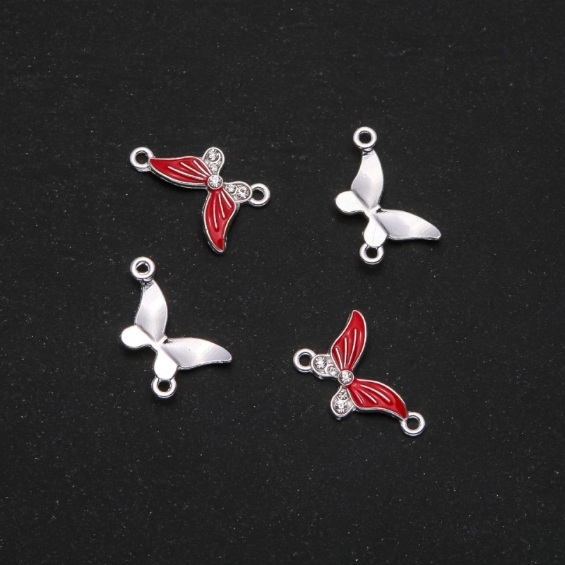 Butterfly Connector Finding, Red Enamel, 24x12mm, Pack of 4
