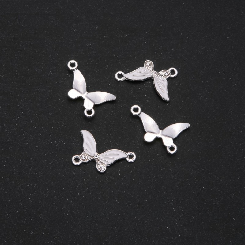 Butterfly Connector Finding, White Enamel, 24x12mm, Pack of 4