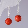 Earrings with Natural Sponge Coral Smooth Ball, diameter 14mm, length 3cm