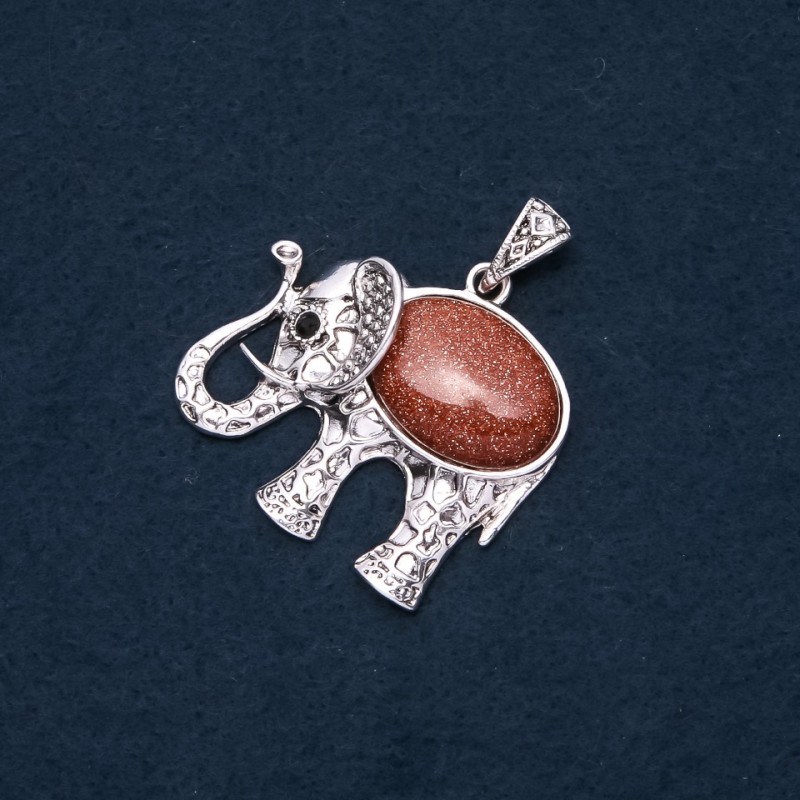 Elephant Pendant with Natural Aventurine "Golden Sand" Stone, 44x40x50mm