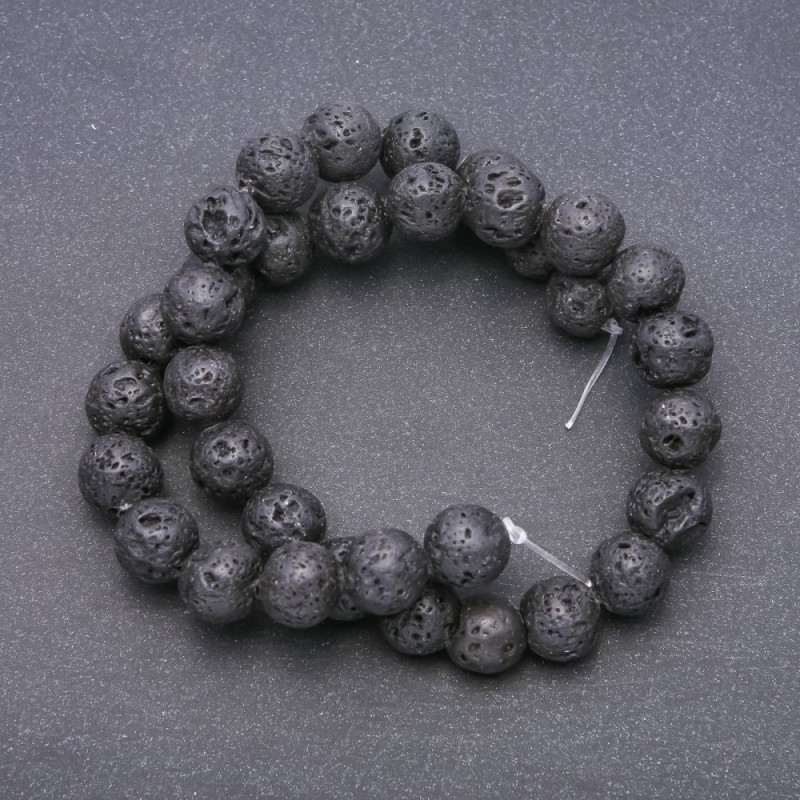 Natural Lava Stone Beads on a Strand, Diameter 12mm +/-, Length 37cm