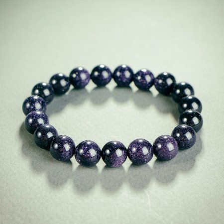 Natural Stone Aventurine "Blue Sand Cairo Night" Bracelet on Elastic, Smooth Beads, 12mm
