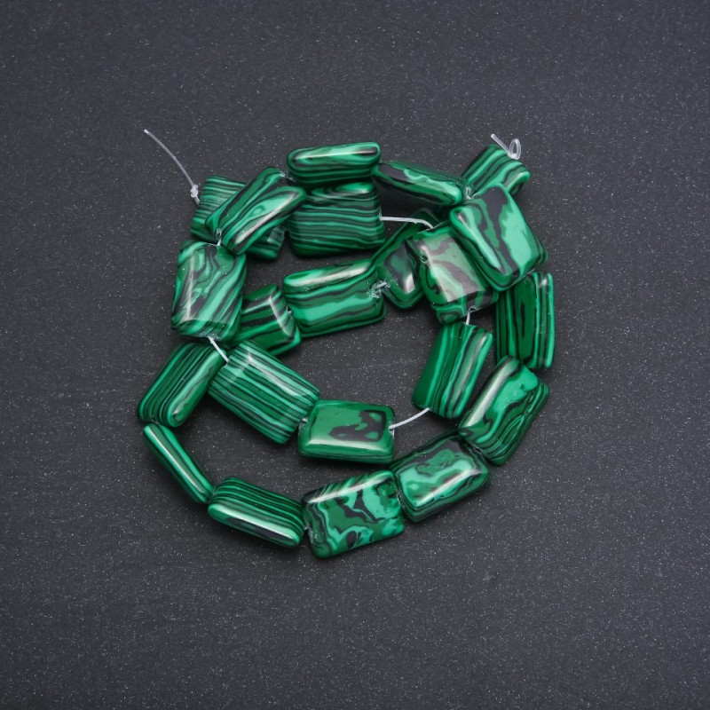 Malachite Beads (Pressed), Rectangle, 13x18x4mm, Strand, 39cm Length