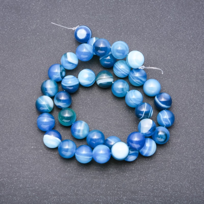 Beads Blue Agate Smooth Round, diameter 10mm+/-, strand length 37cm