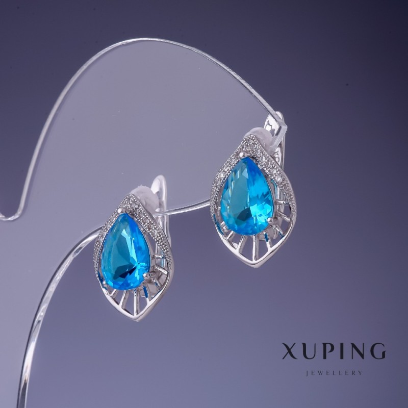 Xuping Earrings with Light Blue Crystals 17x12mm Rhodium