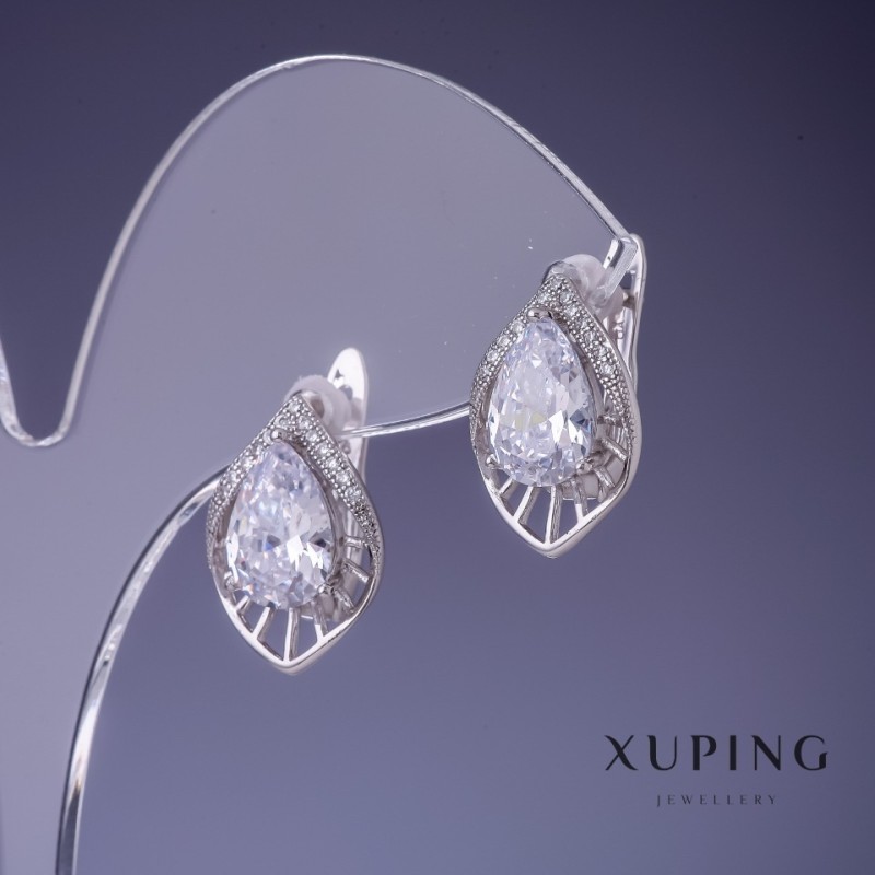 Xuping Earrings with White Crystals 18x10mm Rhodium